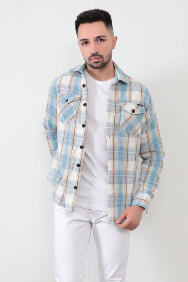 John Borners Turquoise Plaid Striped Men's Lumberjack Shirt