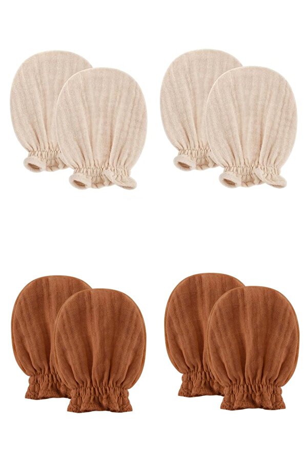 TEGA Yenidoğan 4 Lü Eldiven & Kız Erkek Bebek %100 Pamuk Müslin Kumaş