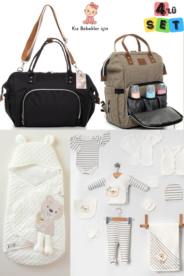 Genel Markalar 4’lü Doğum Seti (10 PARÇA %100 PAMUK HASTANE ÇIKIŞI, NOHUT KUNDAK, BEBEK BAKIM OMUZ VE SIRT ÇANTASI)