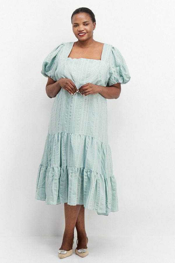 Forever New Women Plus Size Textured Midi Dress Mint Green Trendyol