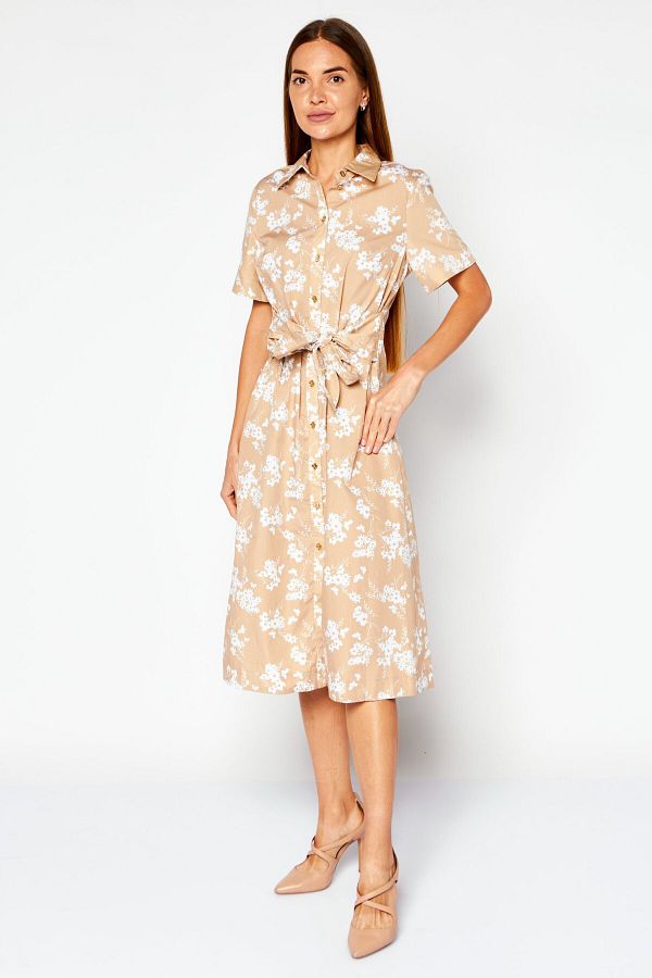 Michael Kors Women Floral Print Midi Dress Khaki White Trendyol