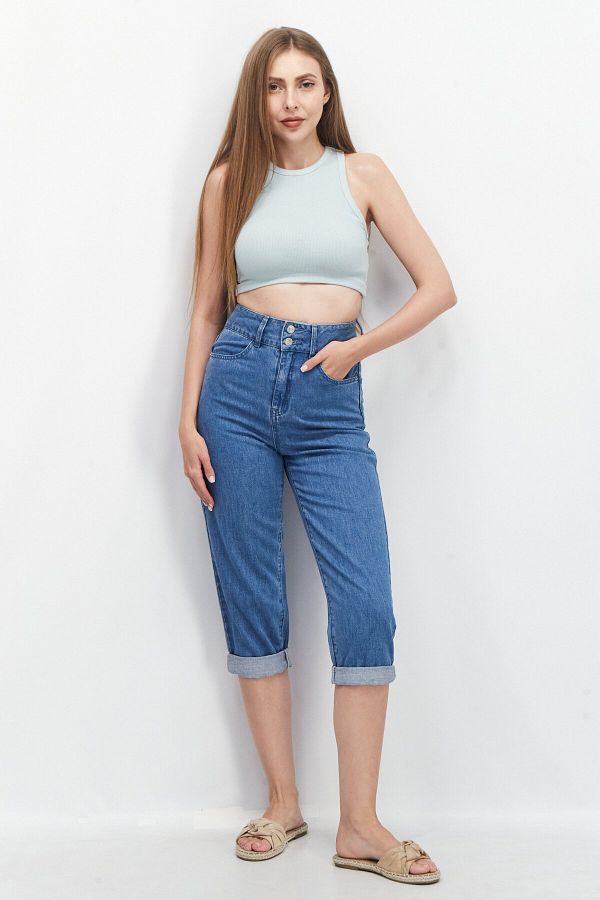 Vero Moda Jeans Women Straight Fit Non stretchable Capri Jean Blue Trendyol