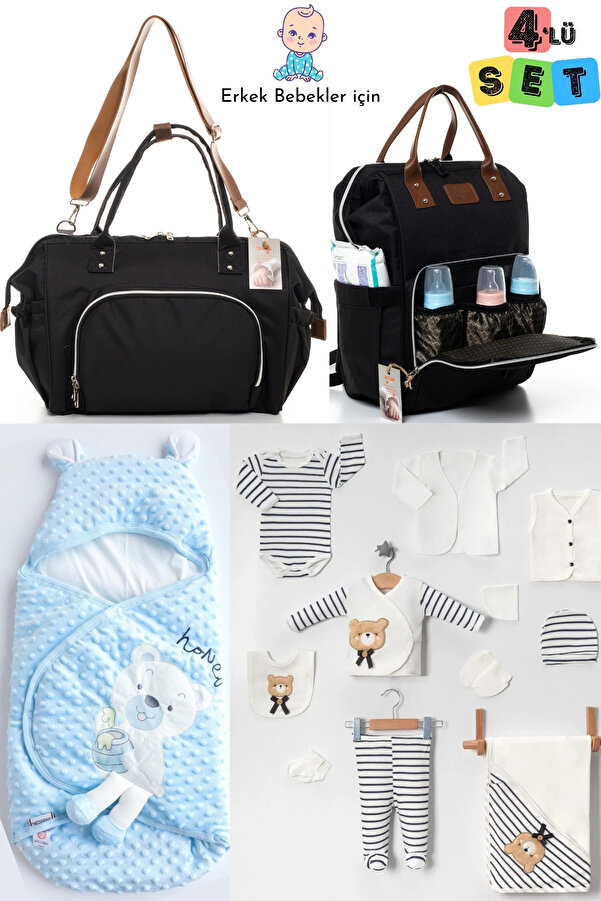 ALİSS 4’lü Doğum Seti (10 PARÇA %100 PAMUK HASTANE ÇIKIŞI, NOHUT KUNDAK, BEBEK BAKIM OMUZ VE SIRT ÇANTASI)