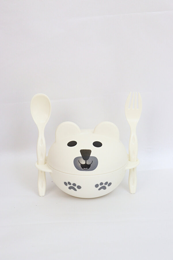 HARİKA KİDS Sevimli Ayıcık Kapaklı Kase Çatal Kaşık Seti