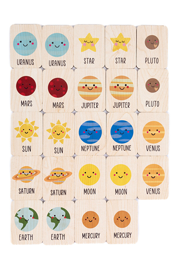 ceodesign Eğlenceli ve Öğretici Ahşap Uzay Temalı Eşleştirme Kartları İngilizce