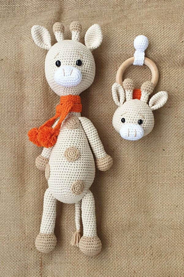 kelebeginruyasihobievi Amigurumi Uyku Arkadaşı Organik Zürafa, Çıngırak Ikili Set