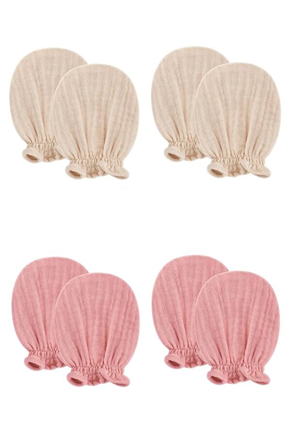 TEGA Yenidoğan 4 Lü Eldiven & Kız Erkek Bebek %100 Pamuk Müslin Kumaş