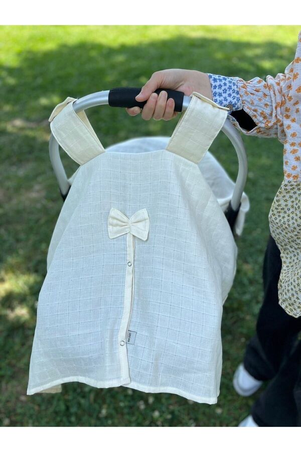 runbaby Run Baby Müslin Kumaş çıt Çıtlı Puset Örtüsü (EKRU) 75x100cm