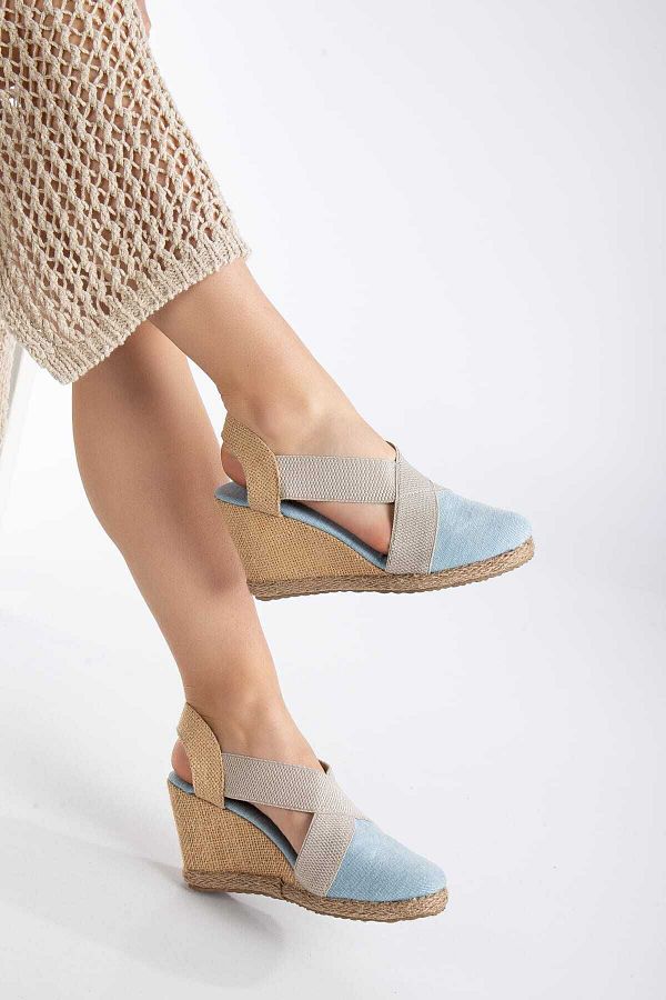 Blue denim wedge shoes online