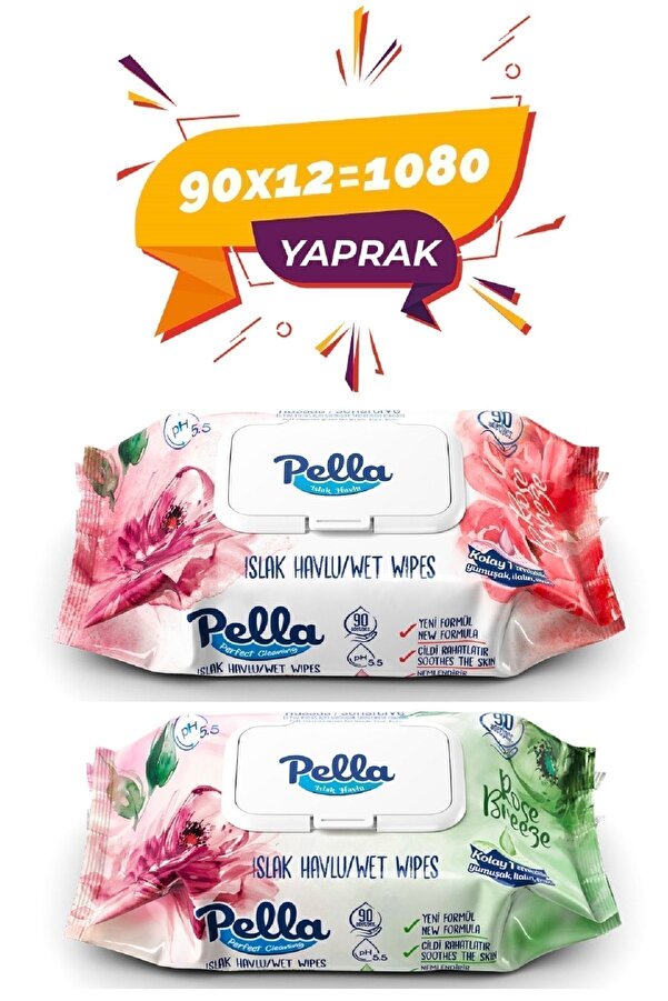 Pella Gül Islak Havlu 90lı - 12 X 90lı - 1080 Adet
