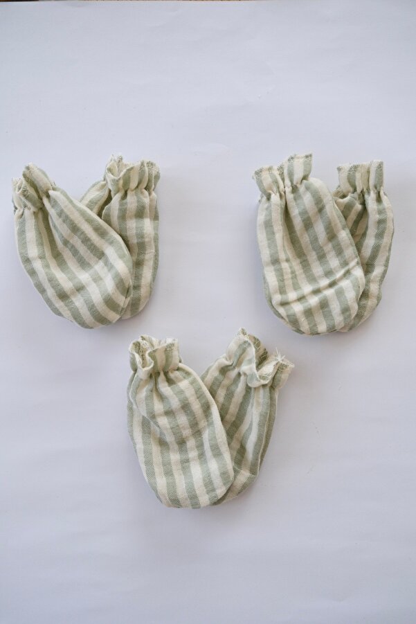 runbaby Pamuklu Çift Kat Müslin Kumaş 3 Çift Bebek Eldiven