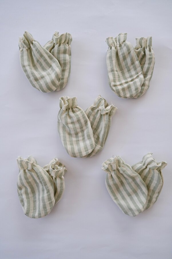 runbaby Pamuklu Çift Kat Müslin Kumaş 5 Çift Bebek Eldiven