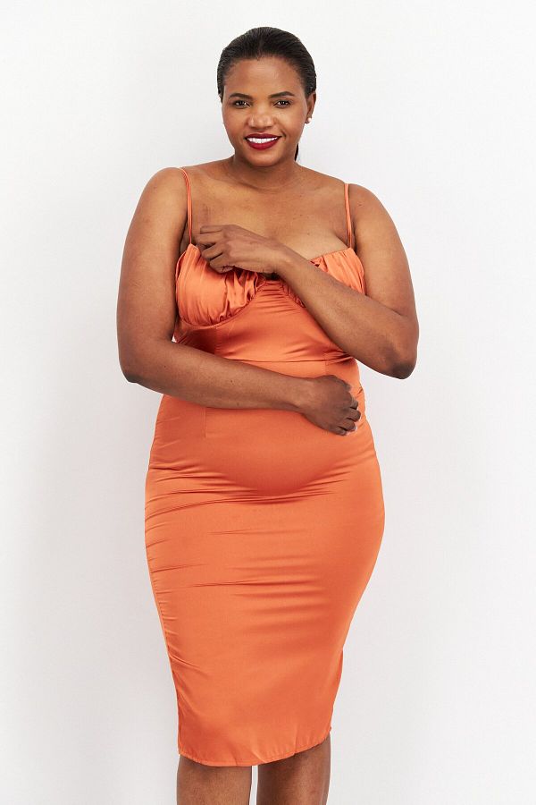 Orange satin bodycon dress online