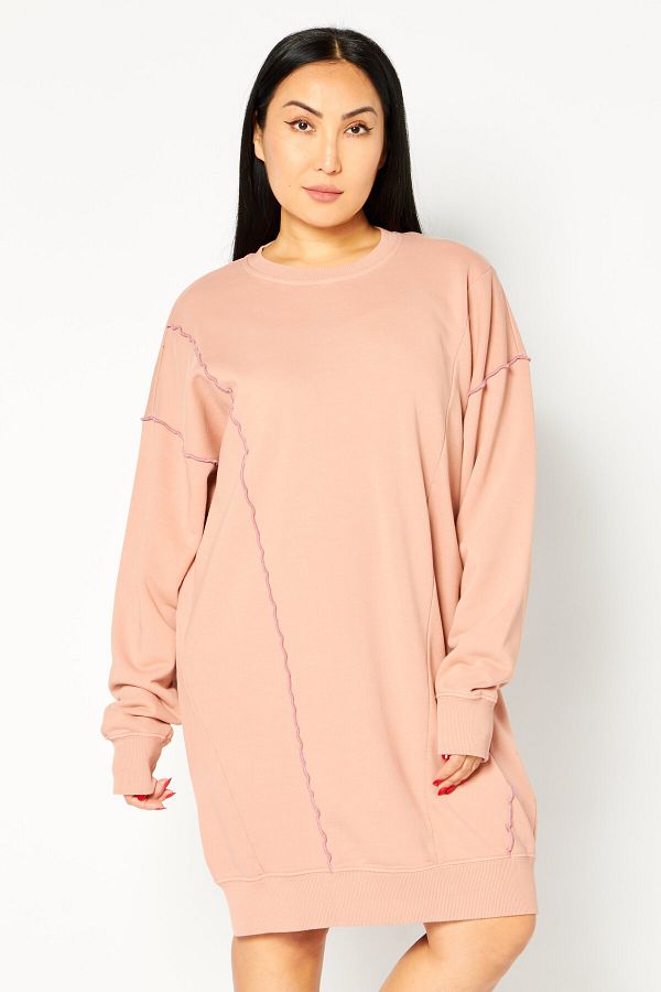 Diesel Women Textured Mini Casual Sweater Dress Nude Pink Trendyol