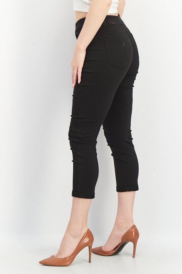 Mario Serrani Women Comfort Fit Stretch Cuffed Capri Pants Black Trendyol
