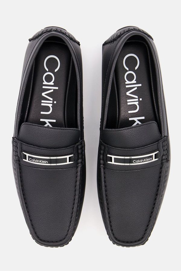 Calvin Klein Men Medium Merve Grain Leather Slip On Loafers Black Trendyol