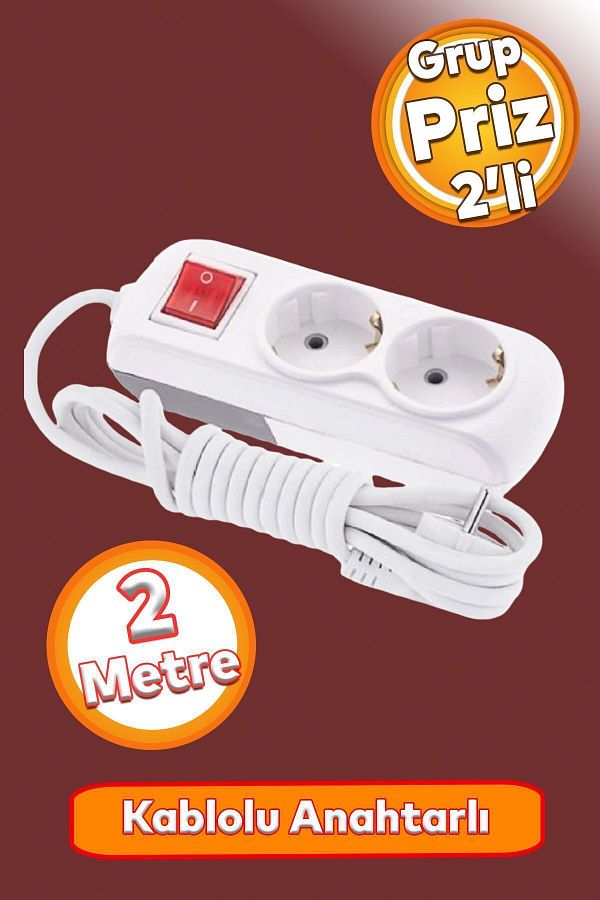Badem10-2-piece Group Socket - 2 Meter Plug Coupler, Grounded Switched Buttoned Extension Socket 1