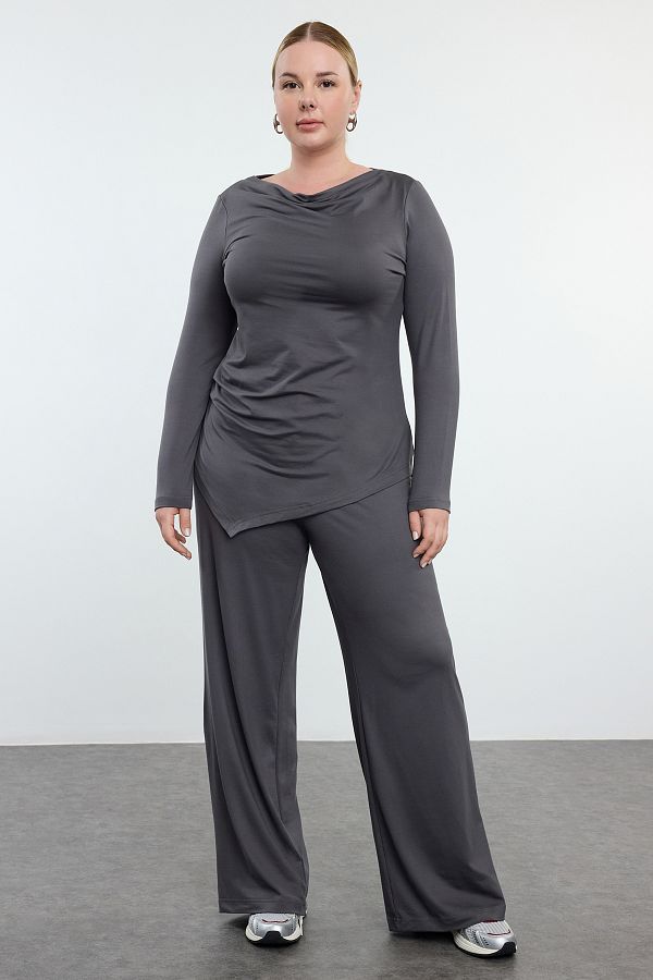 Trendyol Curve-Plus Size Anthracite Premium Boat Neck Knitted Suit - Tbbaw25Cp00015 1