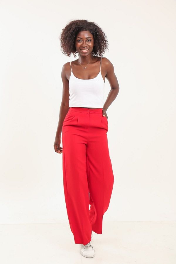 WoolnClyde Women s High Waist Wide Leg Pleated Flowy Fabric Palazzo Trousers Trendyol