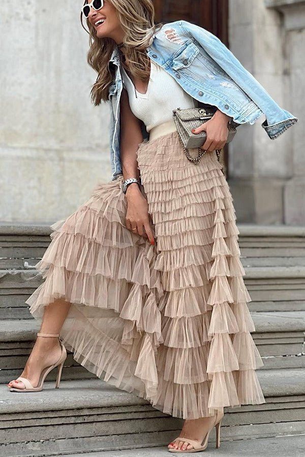 INDRESS Tulle Women s Skirt Layered Elastic Waist Trendyol