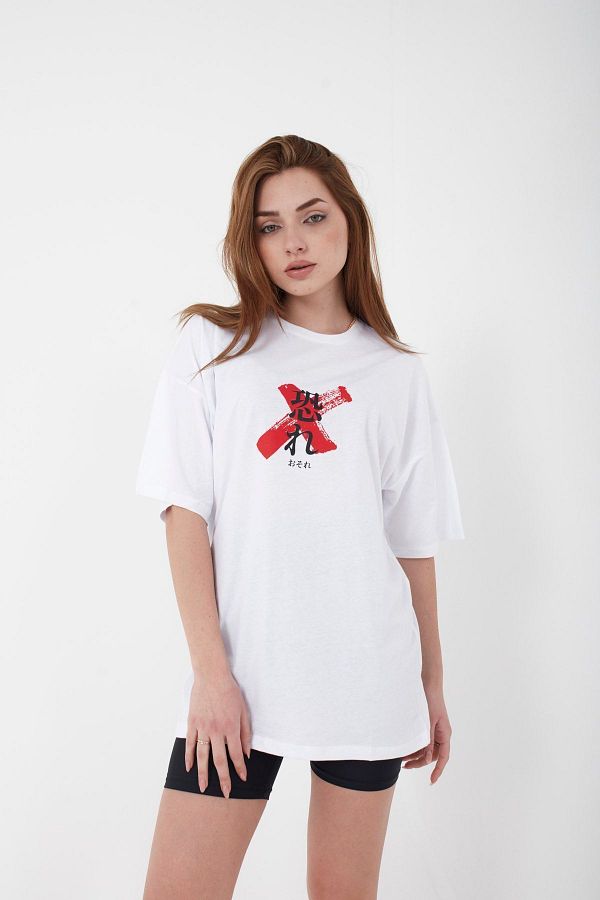 Mad&Calf-Λευκό μπλουζάκι Unisex Oversize Osaka με στάμπα 1