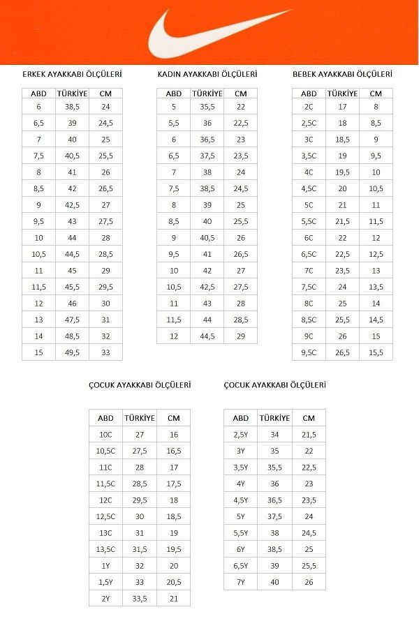 Nike huarache size chart cheap