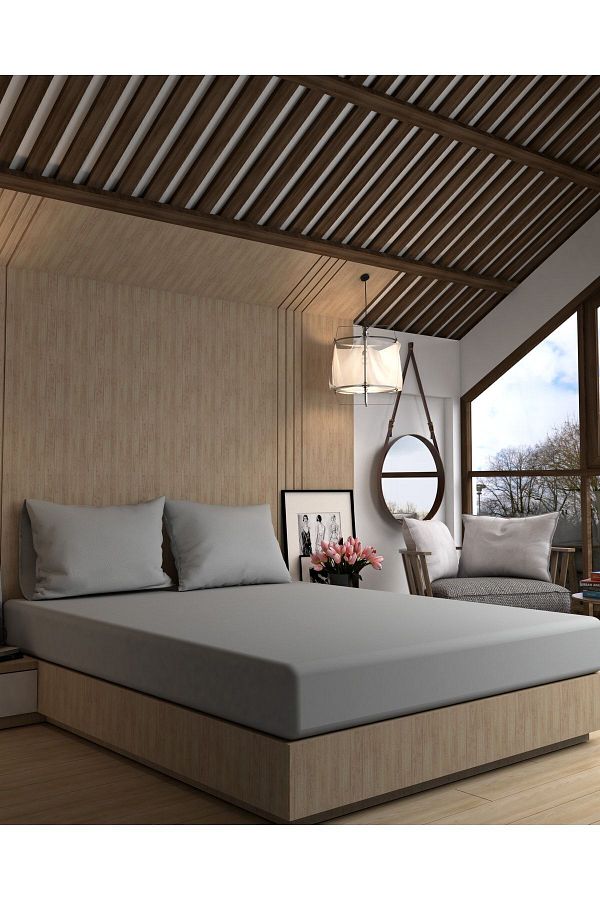 MyStory Home-طقم شرشف مطاطي 100% قطن 160x200 سم ارتفاع 30 سم - رمادي 1