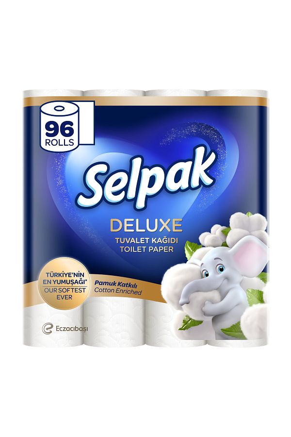 Selpak-Deluxe Toilettenpapier 3-lagig, 12480 Blatt 96 Rollen (3 x 32), Klopapier Mit Baumwollfasern 1