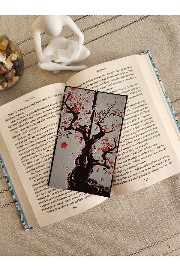 ALTINDAL Home-3d Sakura Tree and Cherry Blossom Embossed Bookmark Set - 2 Pieces 1