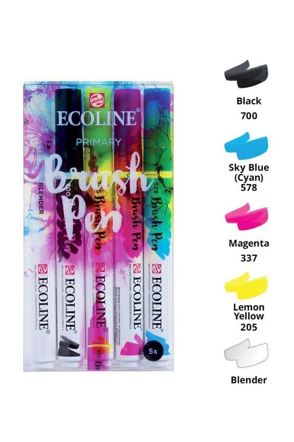 Talens-Ecoline Brush Pen Brush Tip Pen 5 Color Set PRIMARY 1