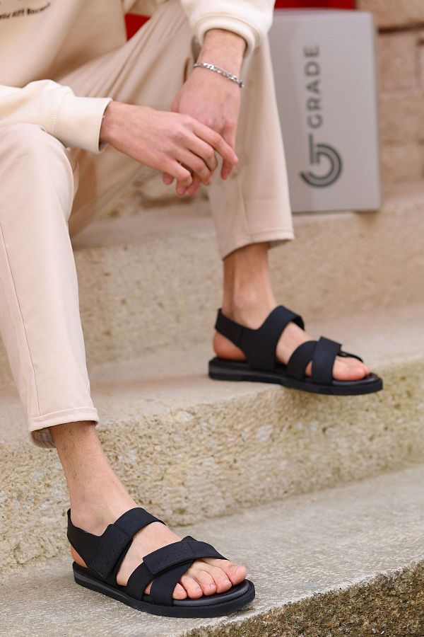 GRADE Genuine Leather Thick Banded Double Velcro Orthopedic Men s Sandals Slippers Trendyol