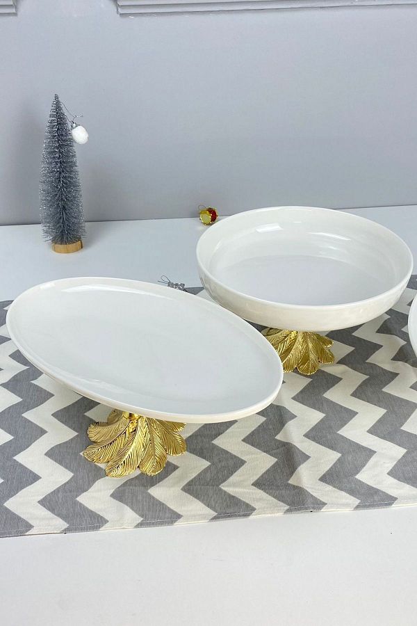 MAY HOME-Set of 2 Porcelain Kand Footed Tableware Presentation Plates & Appetizer, Food, Dessert and Salad Presentation 1
