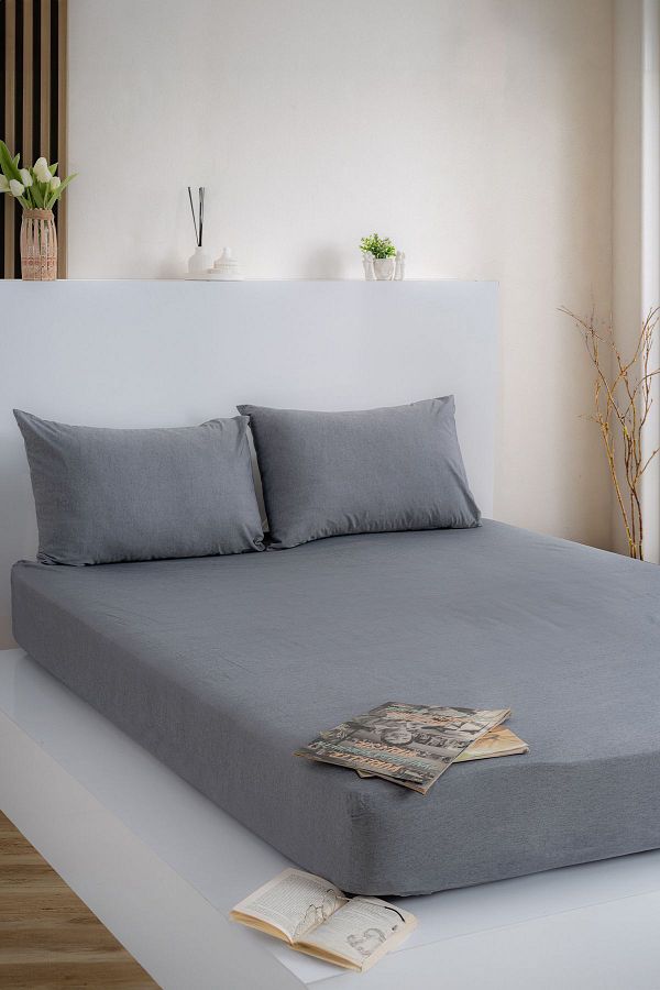 KetraHome-|   Maljuna Bohemo |   Plain Anthracite Elastic Sheet Set 1