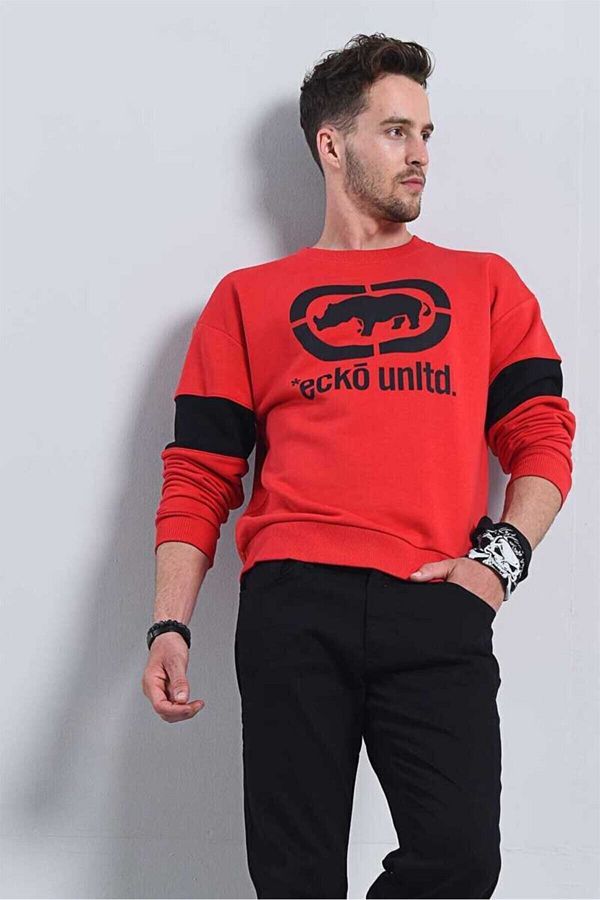Ecko Unltd Red Men s Printed Crew Neck Sweatshirt STRIPE SWEAT Trendyol