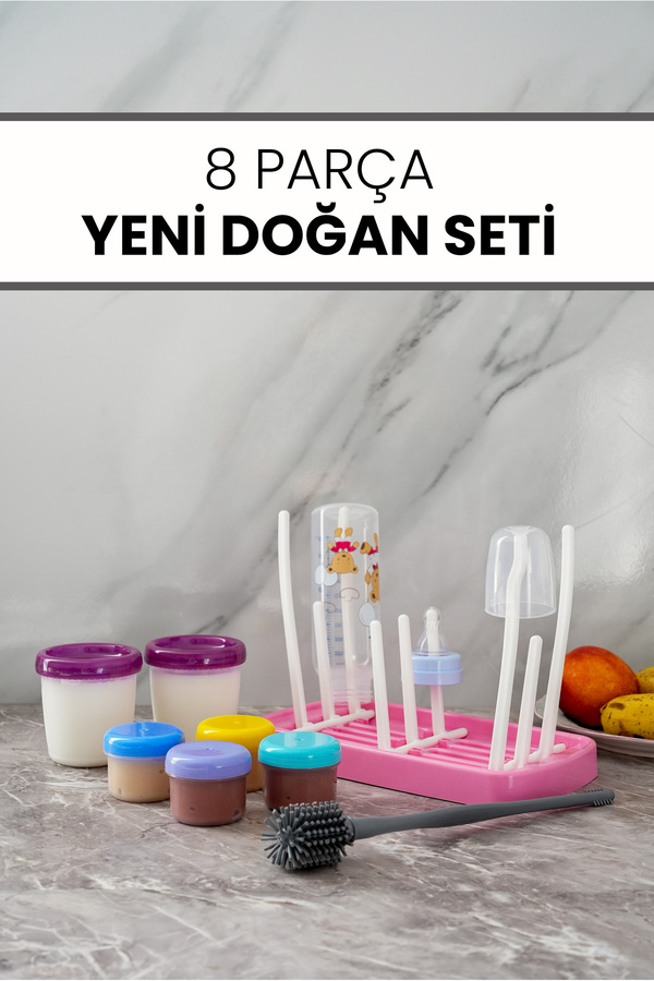 Hayveys 8 Parça Set Sızdırmaz Süt,mama Saklama Kabı Biberon Kurutucu Ve Şişe,biberon Temizleme Fırçası Bebek