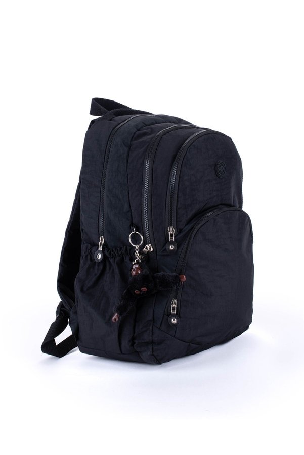 samilon Crinkled Waterproof Fabric Black Large Unisex School Backpack and Travel Bag