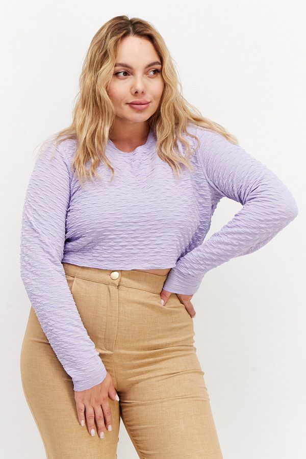 Monki Women Round Neck Long Sleeve Textured Top Purple Trendyol