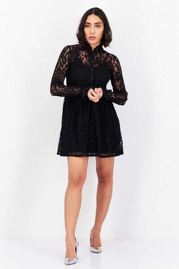 NA KD Women 2 In 1 Lace Mini Dress Set Black Trendyol