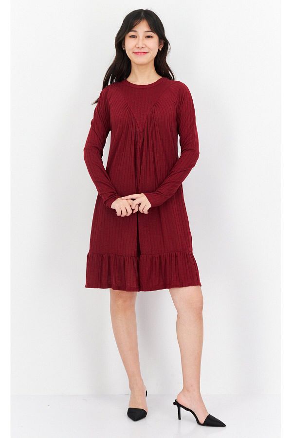 Dark red shift dress deals