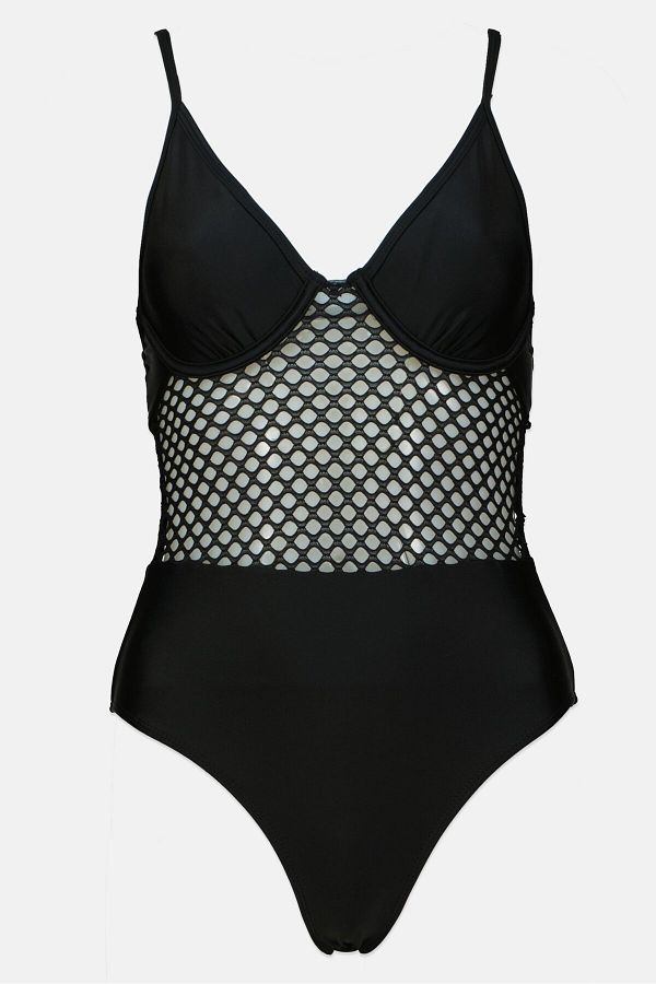 Missguided Women Mesh Detailed One Piece Black Trendyol