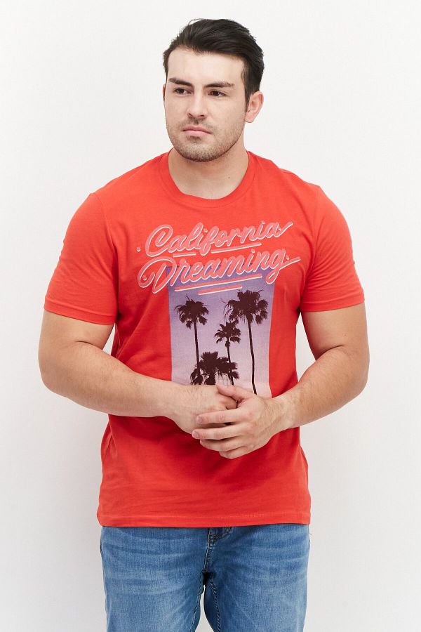 Frankie Morello Men Crew Neck Short Sleeve Graphic Printed T shirt Red Combo Trendyol