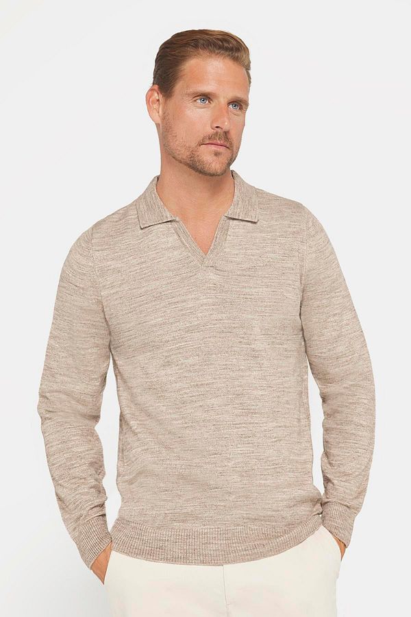 Tudors Beige Slim Fit Polo V neck Sweater Men Trendyol