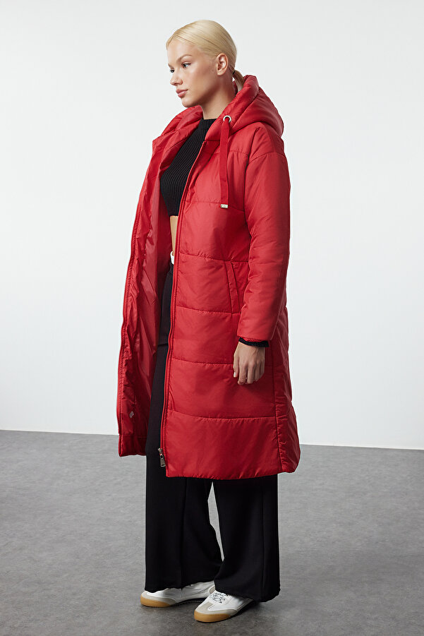 Plissee Set Mantel Rot Frauen Herbst Langarm V-Ausschnitt Kleid