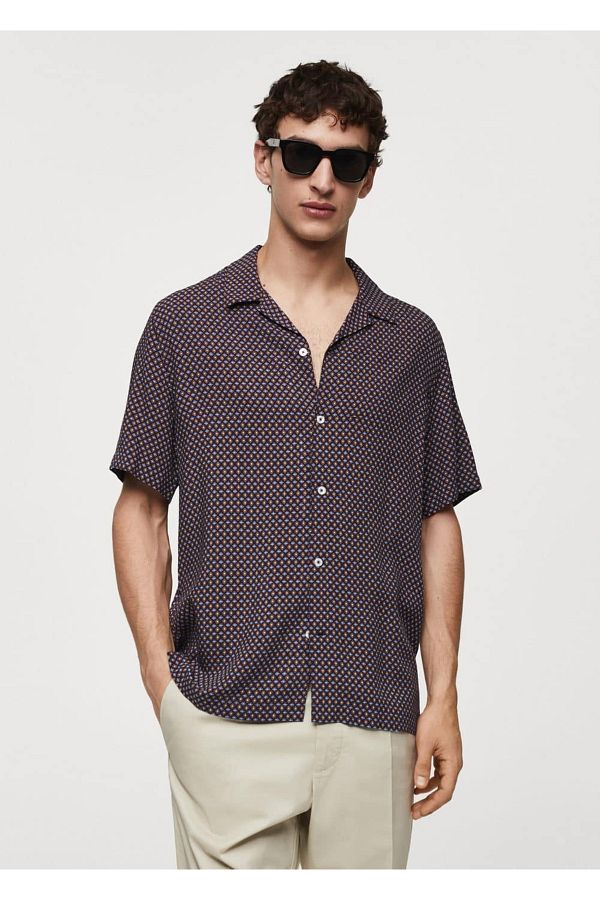 MANGO Man-Short-Sleeved Shirt with Regular Cut and Pattern 1