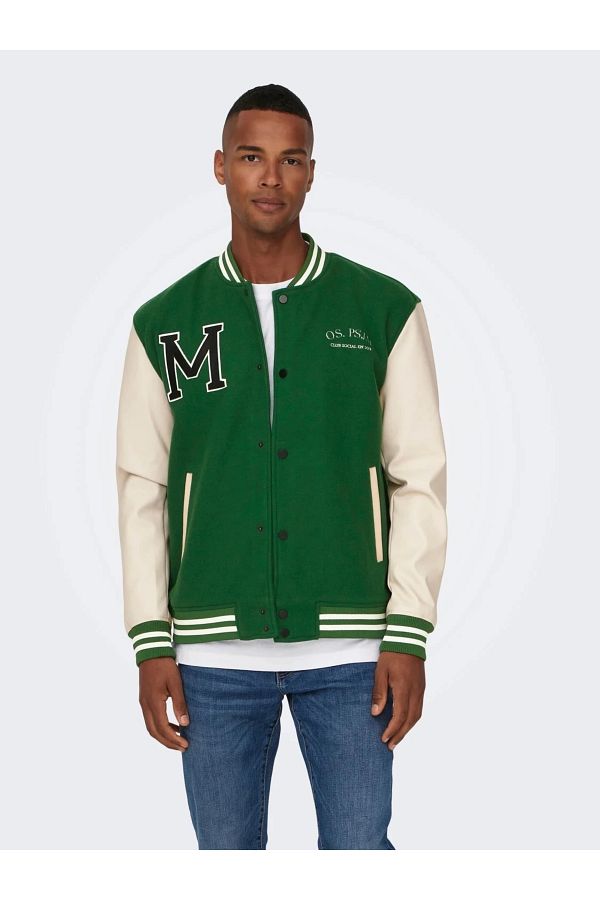 Only Sons Only sons22027533 Men s College Jacket Green Beige Trendyol