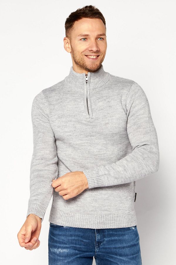 French Connection Men High Neck Knitted Long Sleeve Sweater Grey Trendyol