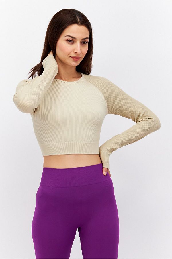 Pink Soda Sport Women Sportswear Fit Long Sleeve Training Top Beige Trendyol