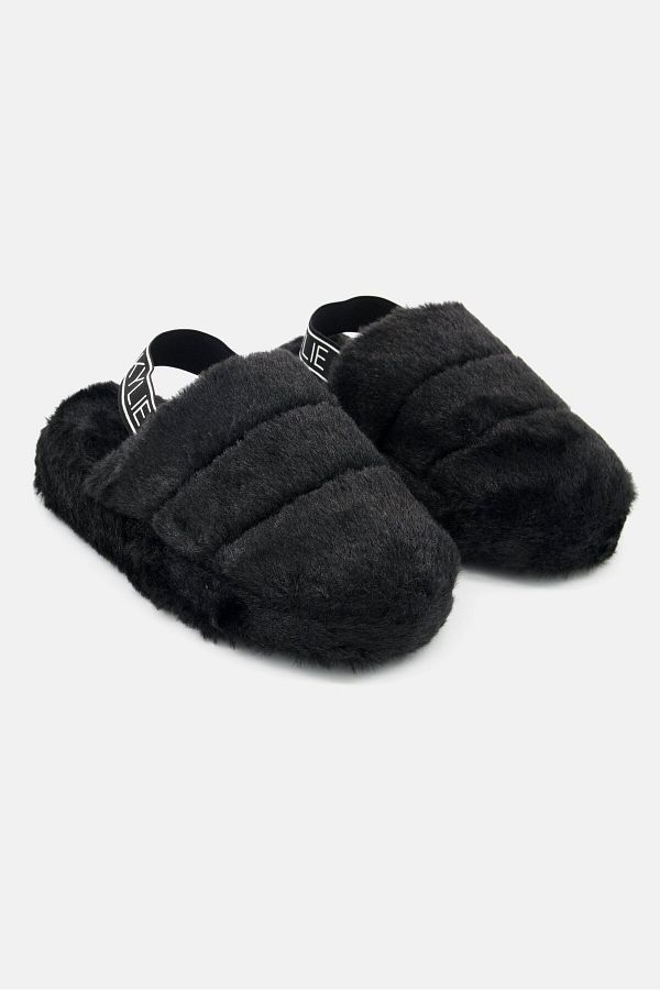 Kendall + Kylie-Women Slide Faux Fur Slippers, Black 1