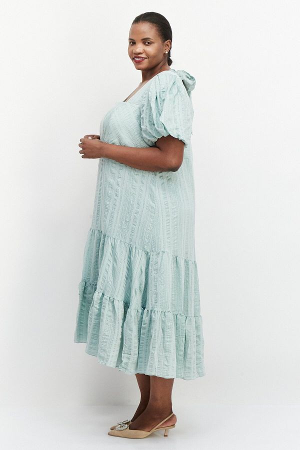 Forever New Women Plus Size Textured Midi Dress Mint Green Trendyol