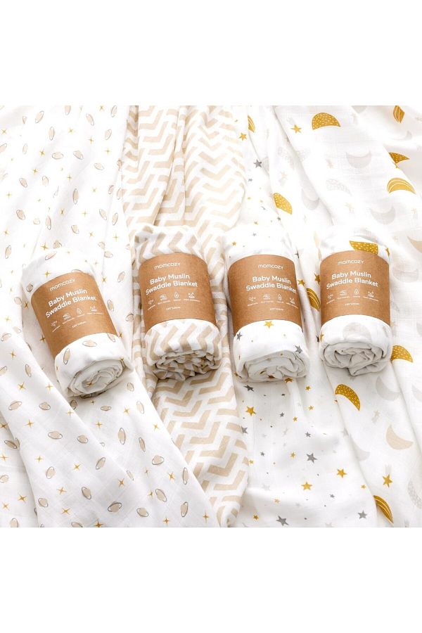 Momcozy-Ultra Soft Muslin Swaddle Blanket - Breathable, 2-layer Gauze Set of 4 1